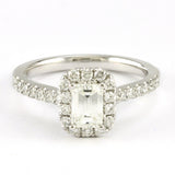 14k White Gold Emerald Cut Diamond Halo Engagement Ring