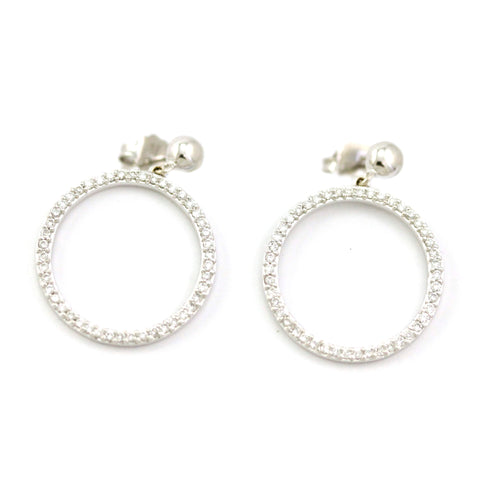 14k White Gold Diamond Circle Drop Earrings