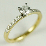 18k Yellow and White Gold Diamond Engagement Ring with Pavé Band