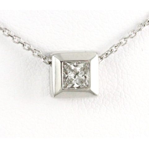 14k White Gold Princess Cut Diamond Pendant with White Gold Chain