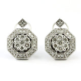 14k White Gold Octagonal Shaped Diamond Earrings with Omega Back